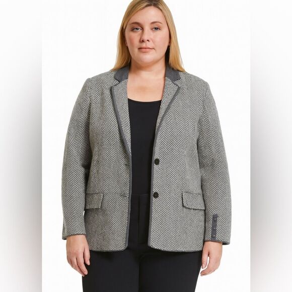 Talbots Merino Wool Knit Womens Cardigan 3X Gray Herringbone Blazer Heavy - Picture 1 of 6